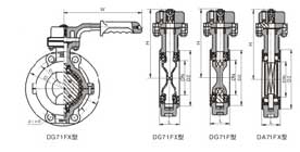 D41F 型 手動(dòng)調(diào)節(jié)式四氟密封蝶閥PN6~PN10外形尺寸圖