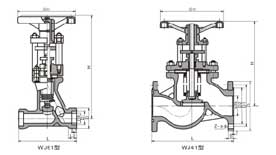 WJ41H、WJ41W 型 波紋管截止閥PN16～PN40外形尺寸圖