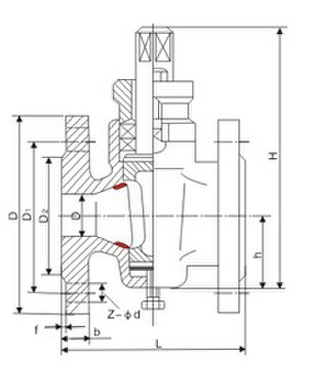 X43W-0.6P/RC 二通鑄鋼法蘭式旋塞閥主要連接尺寸圖